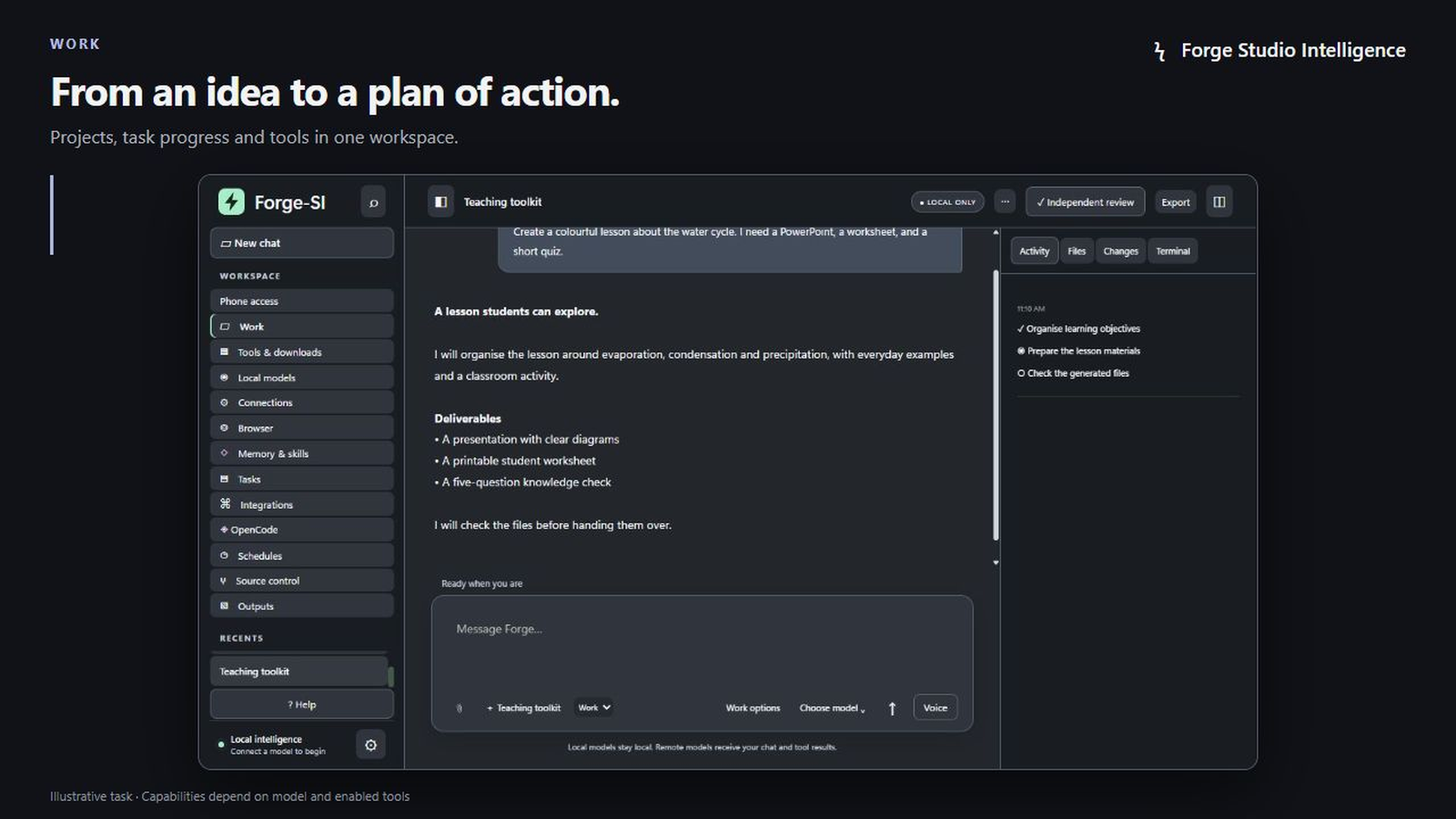 Forge Windows interface: Ideas become files you can use.